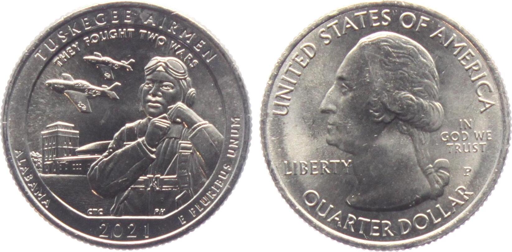 USA 1/4 Dollar Quarter 2021 P Alabama Tuskegee Airman Flugzeuge