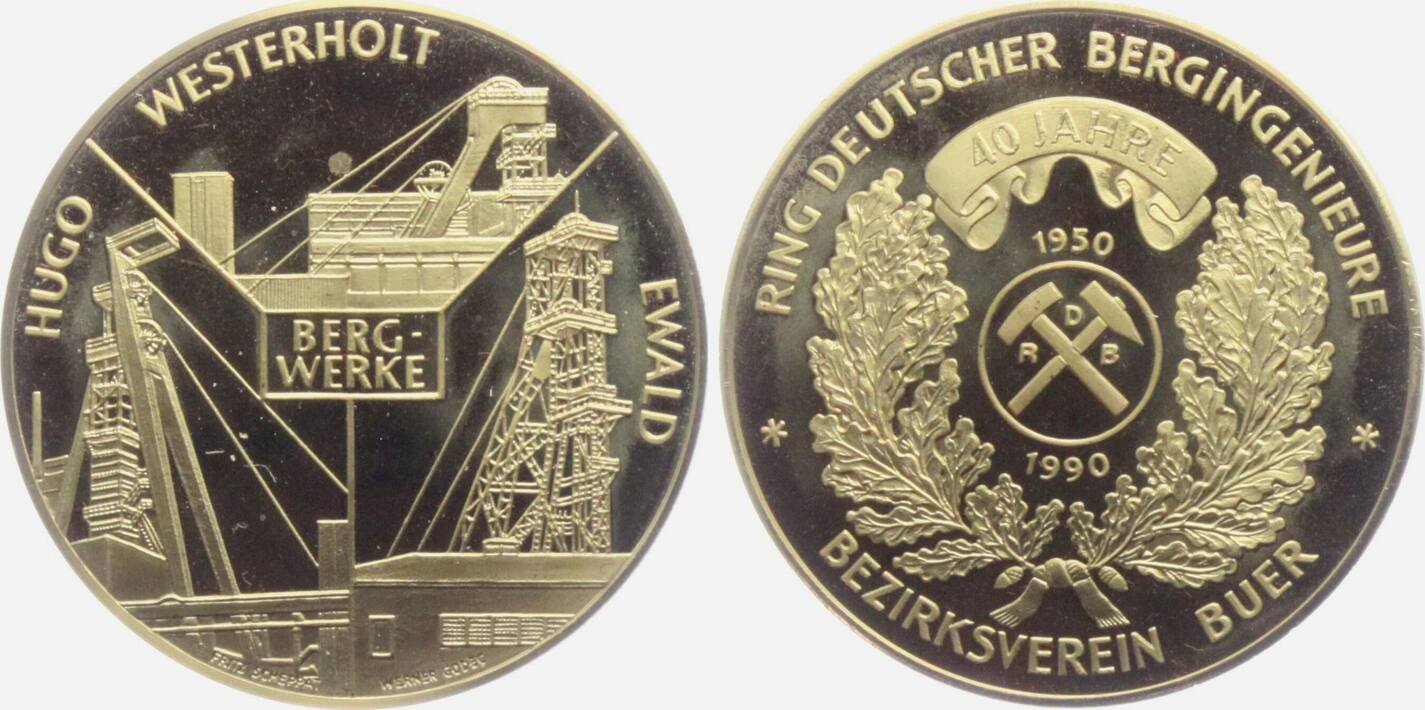 Echt niet Tijdig koolstof Gelsenkirchen - Buer Medaille 1990 Bergbau - Bergwerke Hugo - Westerholt -  Ewald - Ring Deutscher Bergingenieure prägefrisch - pfr. | MA-Shops