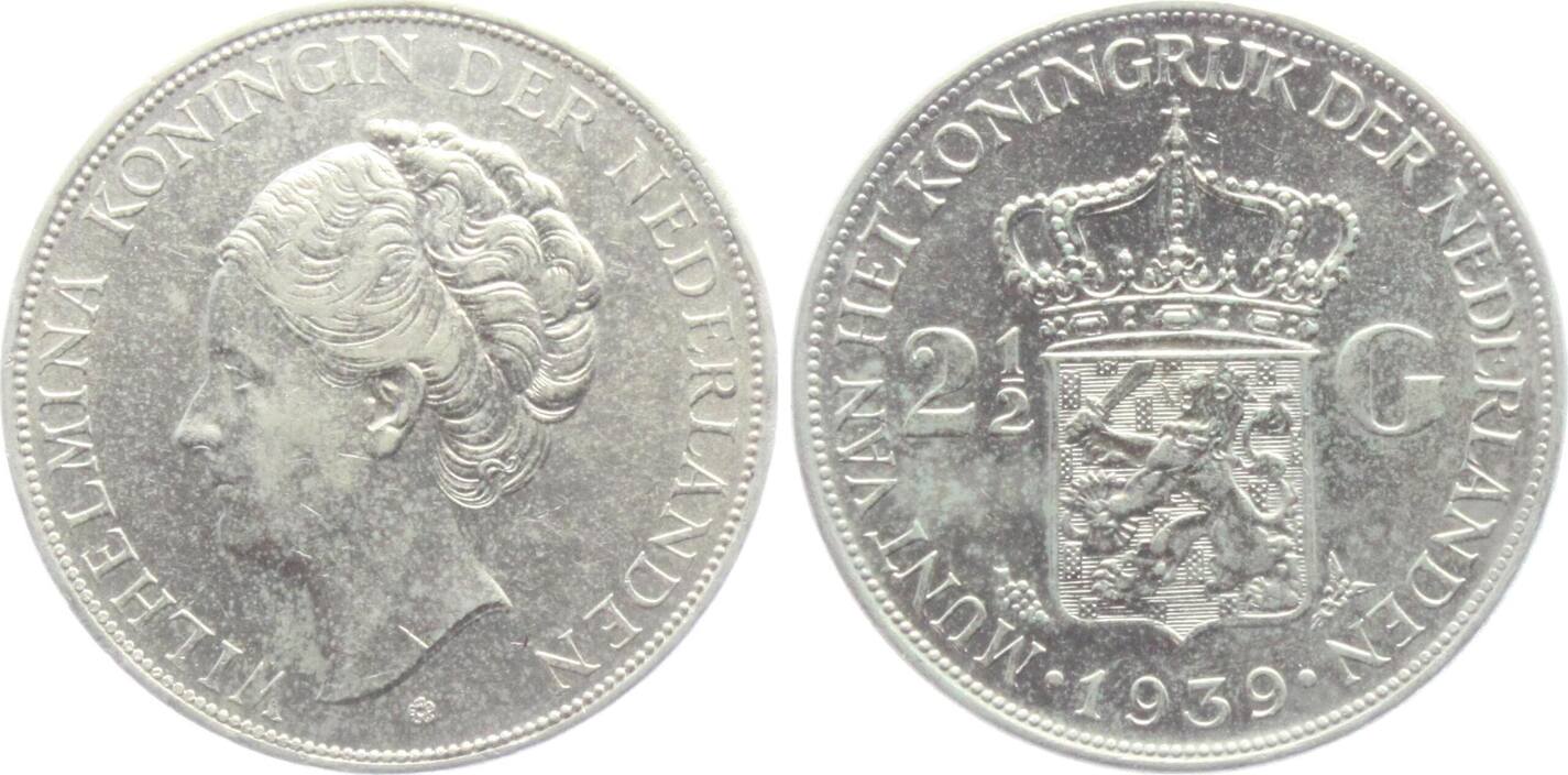 2 5 Gulden 1939 Königin Wilhelmina der Niederlande 1890 1940 vz MA