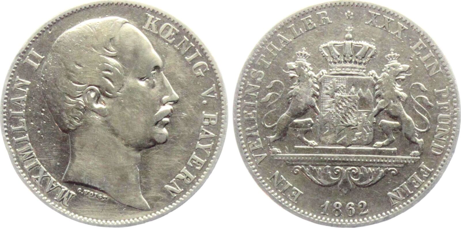Bayern Vereinstaler 1862 Maximilian II. Joseph (1848 1864) ss