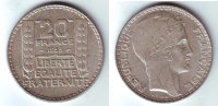 Frankreich 20 Francs belorbeerter Kopf der Marianne -