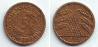 Deutsches Reich 5 Pfg. Reichspfennig - Kursmünze mit großer 5 im Datum 1925