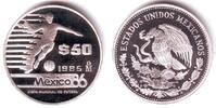 50 Pesos 1985 Mexico Fussball WM 1986 in Mexico - Spieler im Lauf PP in Kapsel