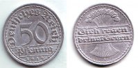 Weimarer Republik 50 Pfennig 50 Pfennig - altdeutsche Schrift