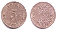 Kaiserreich 5 Pfennig Kursmünze, großer Adler -