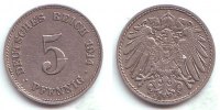 Kaiserreich 5 Pfennig Kursmünze, großer Adler -