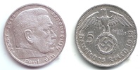 Drittes Reich 5 Reichsmark Paul von Hindenburg - mit Hakenkreuz