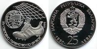Bulgarien 25 Leva Fussball WM 1990 in Italien - Fussballschuh vor Weltkugel