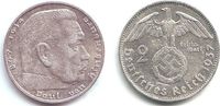 Drittes Reich 2 Reichsmark Paul von Hindenburg - mit Hakenkreuz