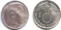 Drittes Reich 2 Reichsmark Paul von Hindenburg - mit Hakenkreuz