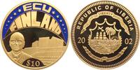 Liberia 10 Dollar Farb-Ecu-Münze - Finnland - Finlandia Hall - mit Echtheitszertifikat - vergoldet -