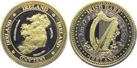 Medaille ohne Jahr Irland - Landkarte - Harfe - teilvergoldet st - teilvergoldet in Kapsel