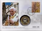 Vatikan Medaille auf Numisbrief Papst Benedikt XVI. - Besuch im Erdbebengebiet in L'Aquila in Italien -