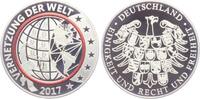 Deutschland - BRD Silbermedaille Medaille - Planet Erde - mit rotem Ring - Vernetzung der Welt - Konnektivität -