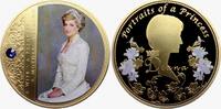 Großbritannien Medaille - farbig in Gedenken an Diana Prinzessin von Wales - mit blauem Stein besetzt -