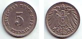 Kaiserreich 5 Pfennig 5 Pfg. Nickel-Kursmünze, großer Adler -