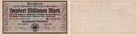 Weimarer Republik 100 Millionen Mark Banknote - Deutsche Reichsbahn Dresden - 100 Millionen Mark - 6-stellig schwarz -