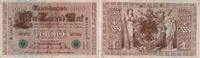 Kaiserreich 1000 Mark Banknote - 1000 Mark - 1910 - Kn-Nr. 7-stellig grün - grüne Siegel - H/E -