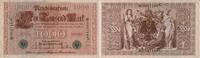 Kaiserreich 1000 Mark Banknote - 1000 Mark - 1910 - Kn-Nr. 7-stellig grün - grüne Siegel - F/C -