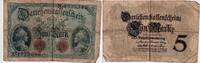 Kaiserreich 5 Mark Banknote - 5 Mark - Darlehnskassenschein - Kn-Nr. 7-stellig - Germania - Schwert -