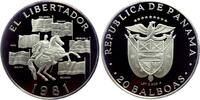 20 Balboas 1981 Panama Simon Bolivar zu Pferde unter sechs Flaggen PP in Münzbox mit Zertifikat