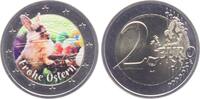 2 Euro - farbig Frohe Ostern - Hase mit bunten Eiern - mit buntem Farbaufdruck -