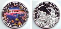 Palau 5 Dollar Meeresgott Neptun - farbige Meeresfauna in Box mit Zertifikat -
