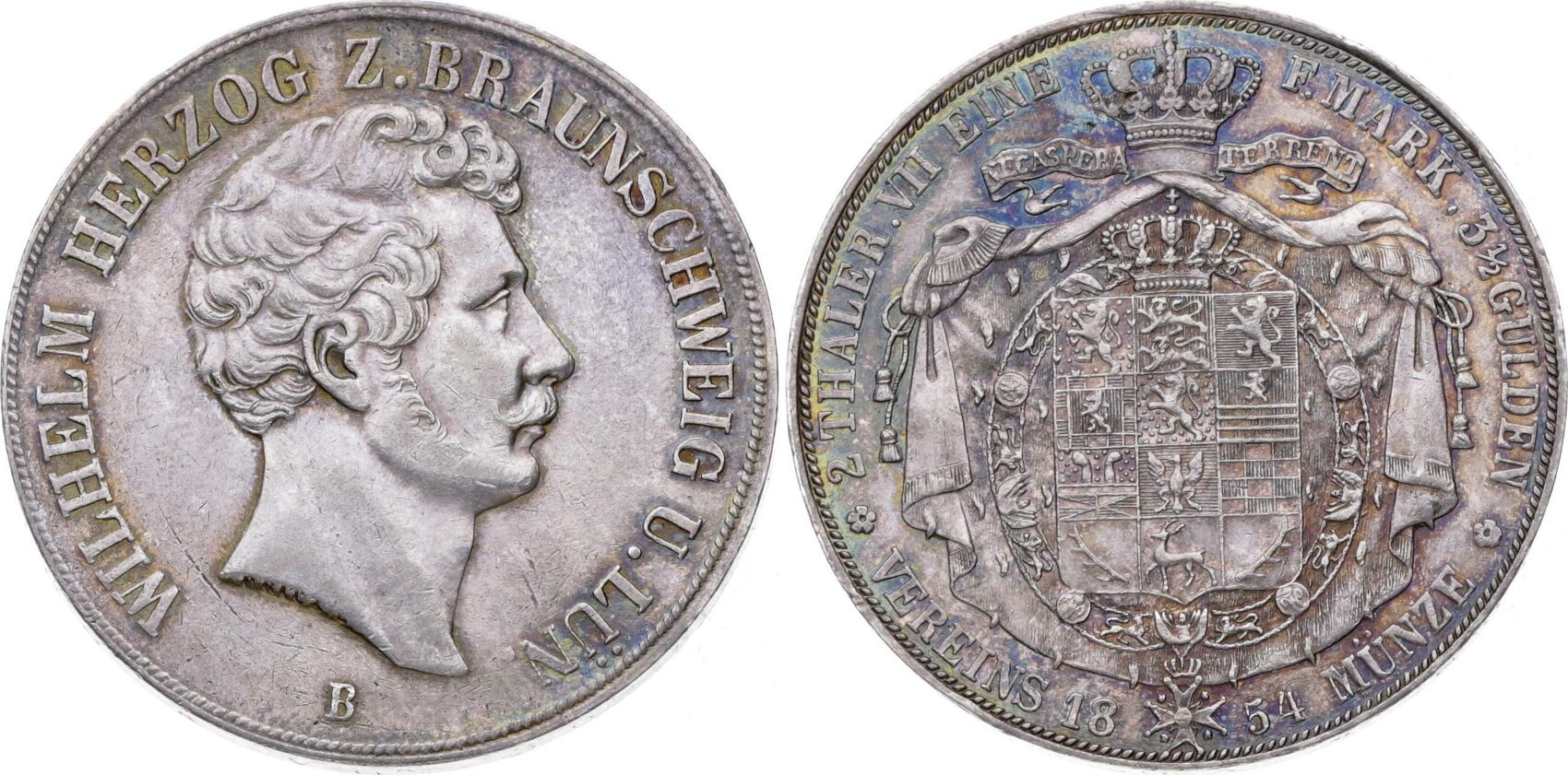 Braunschweig-Wolfenbüttel Doppeltaler 1854 B Wilhelm 1831-1884. Hübsche ...