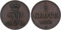 Oldenburg 1/2 Grote 1853 B Nicolaus Friedrich Peter 1853-1900. Winzige Randfehler, sehr schön +