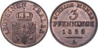 Brandenburg-Preußen 3 Pfennig 1855 A Friedrich Wilhelm IV. 1840-1861. Feine Tönung. Fast Stempelglanz