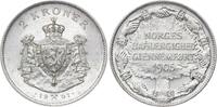 Norwegen 2 Kronen 1907 Haakon VII. 1905-1957. Vorzüglich-Stempelglanz