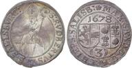 Geistlichkeit-Salzburg, Erzbistum 3 Kreuzer (Groschen) 1678 Max Gandolph Graf Kuenburg 1668-1687. Hübsche Patina. Fast vorzüglich