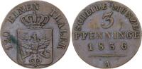 Brandenburg-Preußen 3 Pfennig 1836 A Friedrich Wilhelm III. 1797-1840. Sehr schön