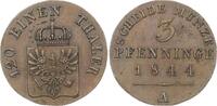 Brandenburg-Preußen 3 Pfennig 1844 A Friedrich Wilhelm IV. 1840-1861. Winz. Schrötlingsfehler, vorzüglich
