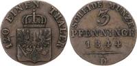Brandenburg-Preußen 3 Pfennig 1844 D Friedrich Wilhelm IV. 1840-1861. Sehr schön