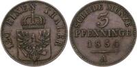 Brandenburg-Preußen 3 Pfennig 1854 A Friedrich Wilhelm IV. 1840-1861. Winz. Randfehler, sehr schön-vorzüglich