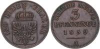 Brandenburg-Preußen 3 Pfennig 1859 A Friedrich Wilhelm IV. 1840-1861. Sehr schön-vorzüglich
