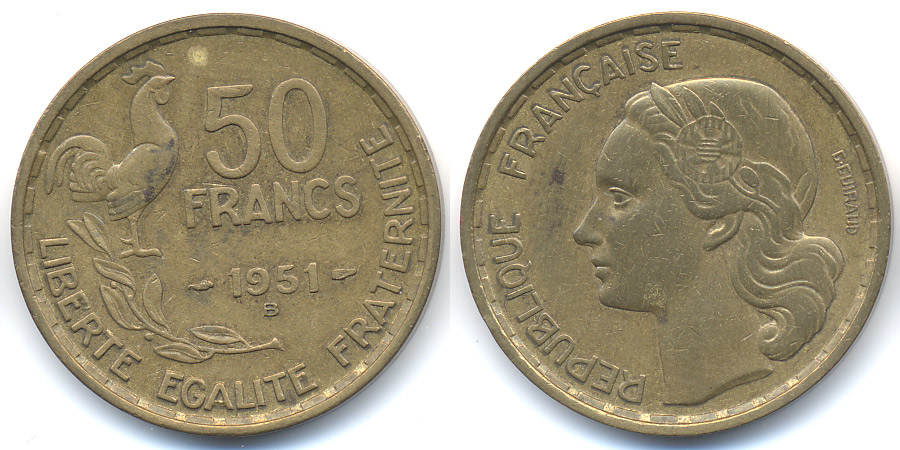 50 Francs 1951 B Frankreich - France Vierte Republik 1947-1958 sehr