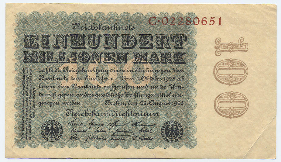 Deutsches Reich Inflation 19191924 100 Millionen