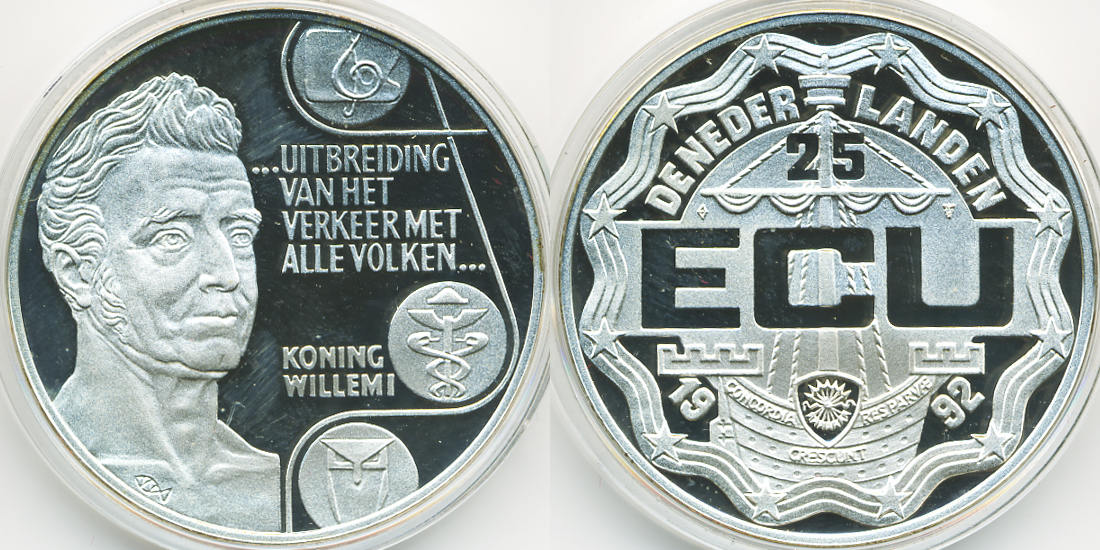 Niederlande - Netherlands 25 ECU 1992 Beatrix 1980-2013 – König Wilhelm ...