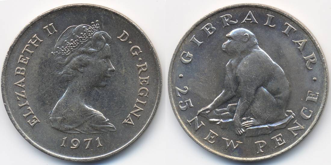 Gibraltar - Gibraltar 25 New Pence 1971 Affe Prägefrisch | MA-Shops