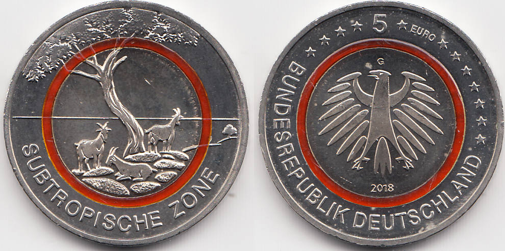 5 Euro Münze Subtropische Zone Wert BRD 5 Euro 2018 G Subtropische Zone prägefrisch | MA-Shops