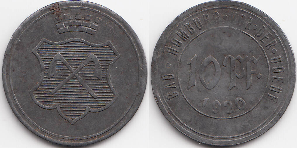 Hessen/Nassau 10 Pfennig Homburg, Bad - Eisen 1920 (Funck 221.4Ae) Sehr ...