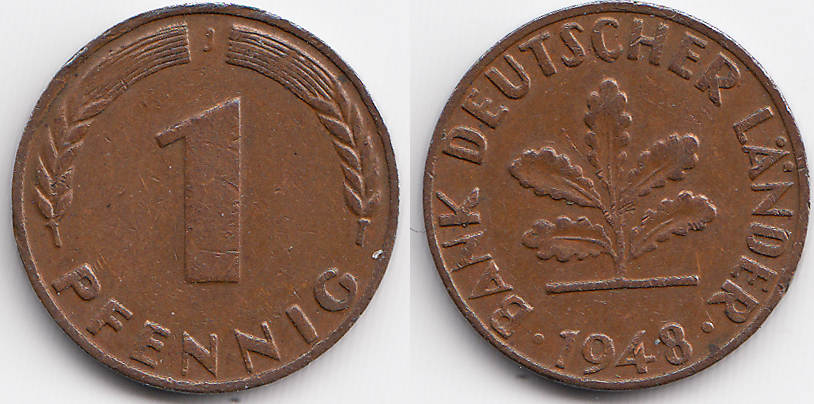 1 Pfennig Bank Deutscher Länder 1948 Wert BRD 1 Pfennig 1948 J Stahl/kupferplattiert - Bank Deutscher Länder