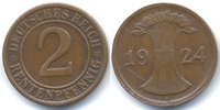 Weimarer Republik 2 Rentenpfennig Kupfer - Revers Stempelrisse