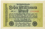 Deutsches Reich Inflation 1919-1924 10 Millionen Mark Rosenberg Nr. 105f – WZ Wellen KN 6stellig -