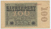Deutsches Reich Inflation 1919-1924 100 Millionen Mark Rosenberg Nr. 106v – Firmendruck WZ Rauten KN 6stellig braun FZ schwarz MM -