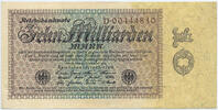 Deutsches Reich Inflation 1919-1924 10 Milliarden Mark Rosenberg Nr. 113a – Reichsdruck WZ Distelstreifen KN 8stellig Serie D -