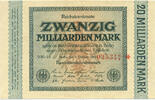 Deutsches Reich Inflation 1919-1924 20 Milliarden Mark Rosenberg Nr. 115b – WZ Hakensterne KN 6stellig rot FZ schwarzblau BM -