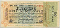 Deutsches Reich Inflation 1919-1924 50 Milliarden Mark Rosenberg Nr. 117b – WZ Hakensterne KN 6stellig rot FZ schwarz MM -